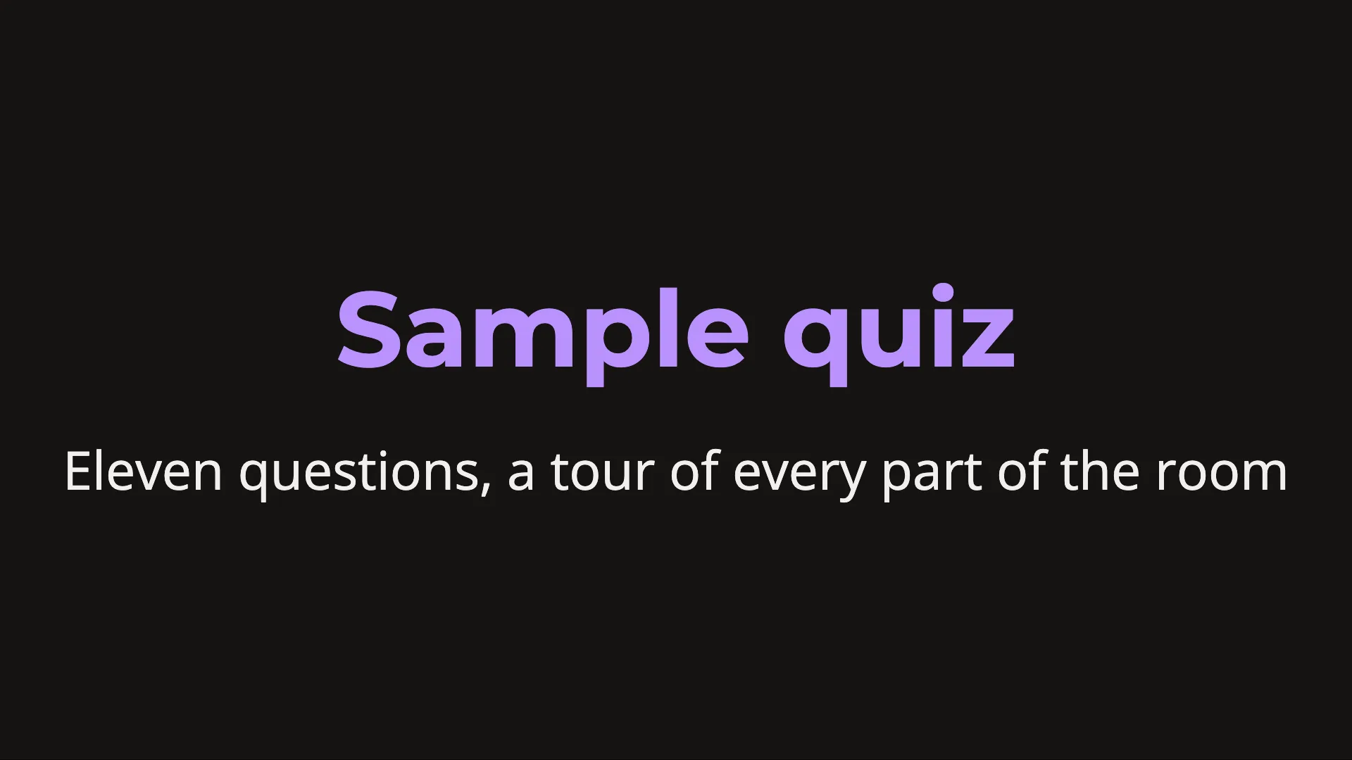 The sample quiz’s title card on the TV, waiting for the show to start.