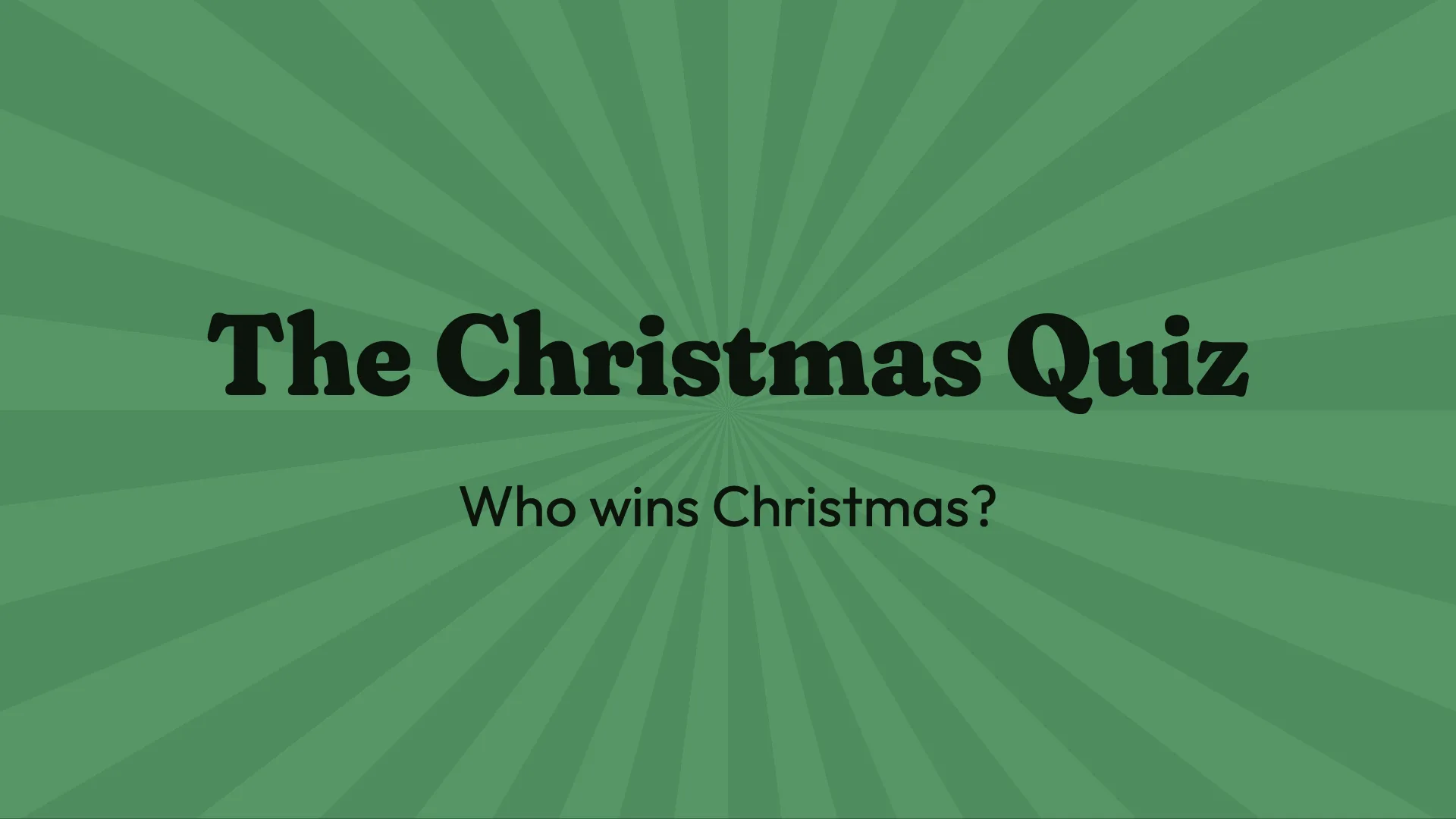 The TV showing the quiz’s title card, The Christmas Quiz, in fir green and gold.